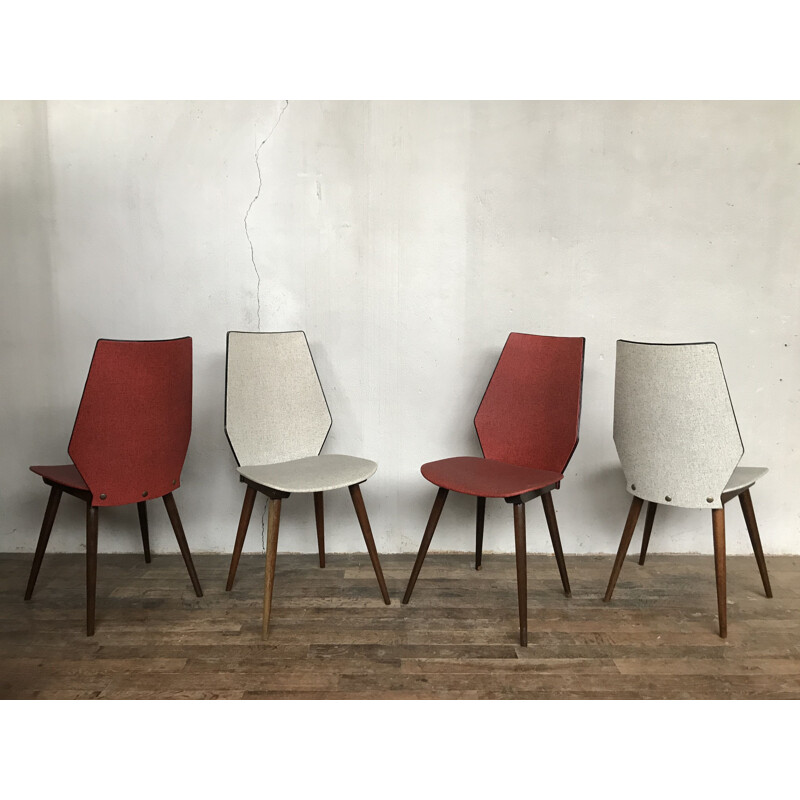 Suite of 4 vintage BAUMANN chairs in leatherette, 1950-1960 