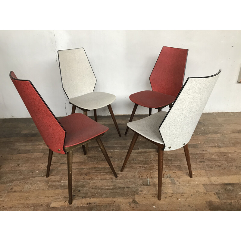 Suite of 4 vintage BAUMANN chairs in leatherette, 1950-1960 