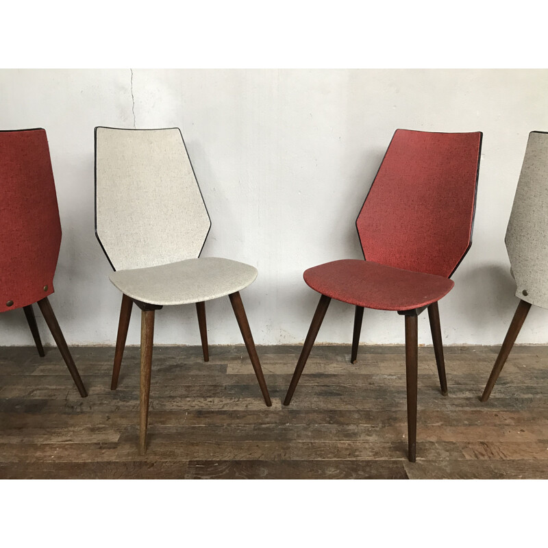 Suite de 4 chaises vintage BAUMANN en skaï, 1950-1960 