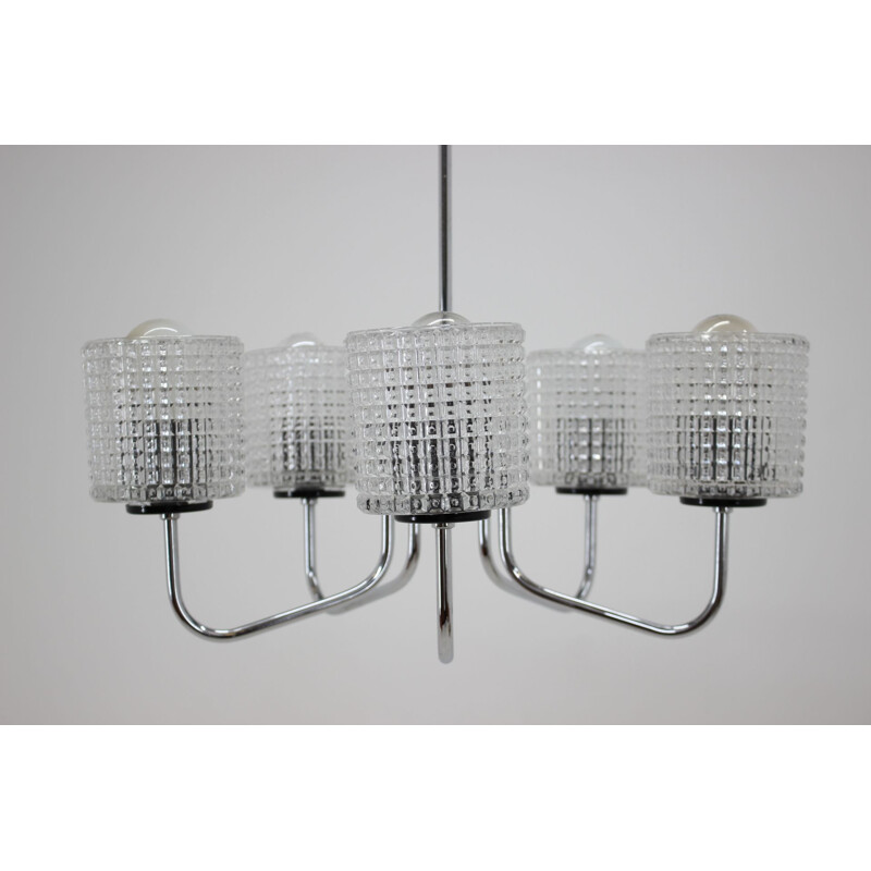 Vintage metal and glass chandelier, Czechoslovakia, 1970s