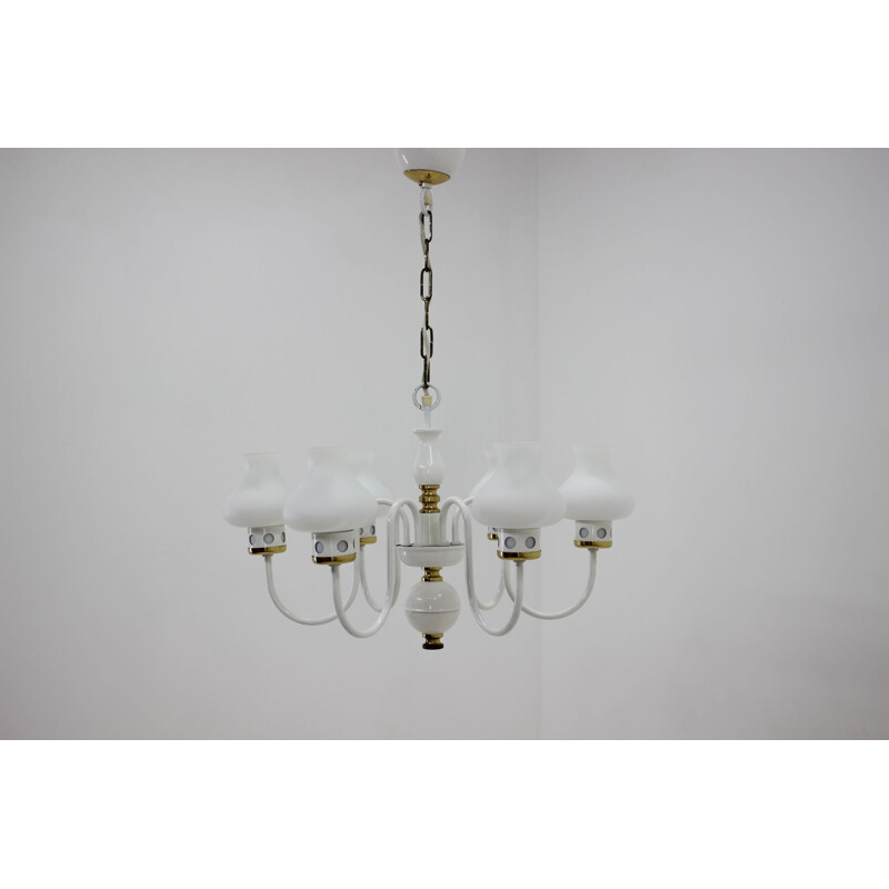 Vintage white chandelier by Lidokov, Czechoslovakia 1960