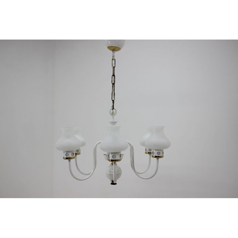 Vintage white chandelier by Lidokov, Czechoslovakia 1960