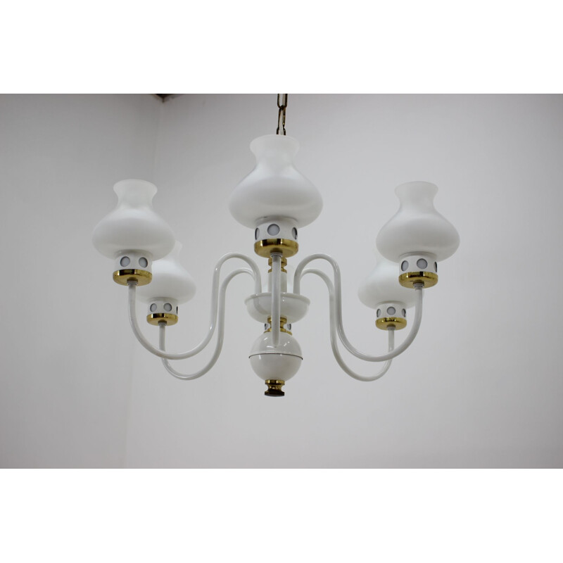 Vintage white chandelier by Lidokov, Czechoslovakia 1960