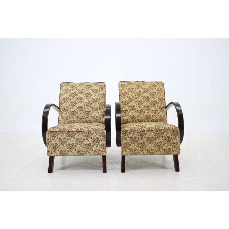 Pair of armchairs in wood and fabric by Jindřich Halabala, 1960s