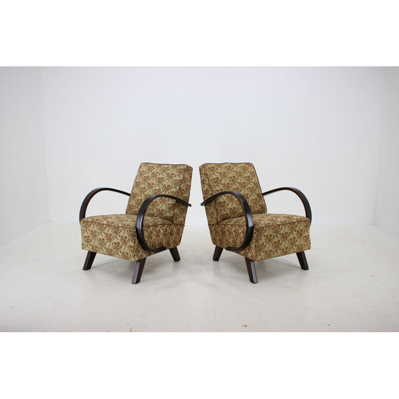 Pair of armchairs in wood and fabric by Jindřich Halabala, 1960s