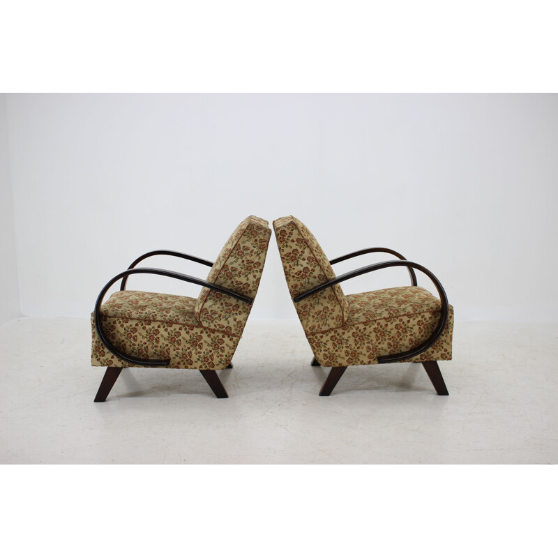 Pair of armchairs in wood and fabric by Jindřich Halabala, 1960s