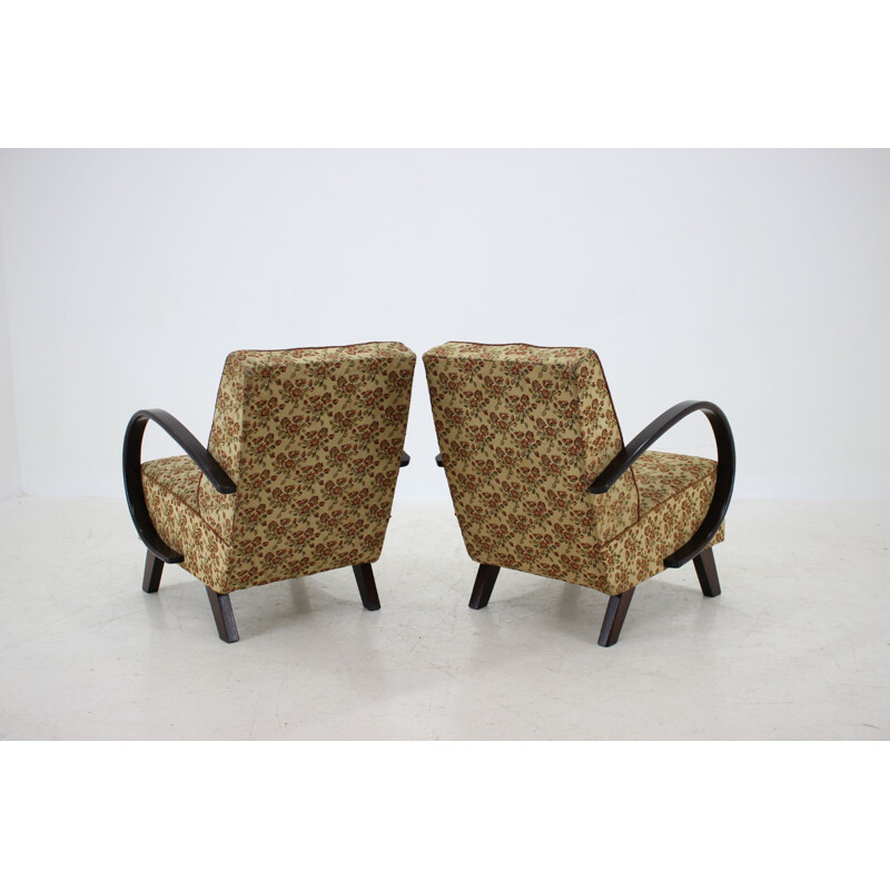 Pair of armchairs in wood and fabric by Jindřich Halabala, 1960s