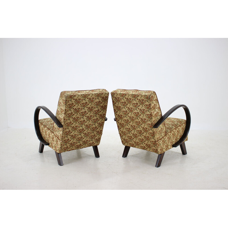 Pair of armchairs in wood and fabric by Jindřich Halabala, 1960s