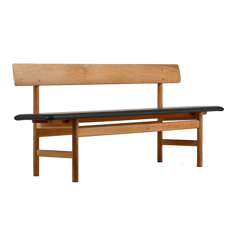 Vintage leather bench model 3171, Børge Mogensen for Fredericia, Denmark 1960