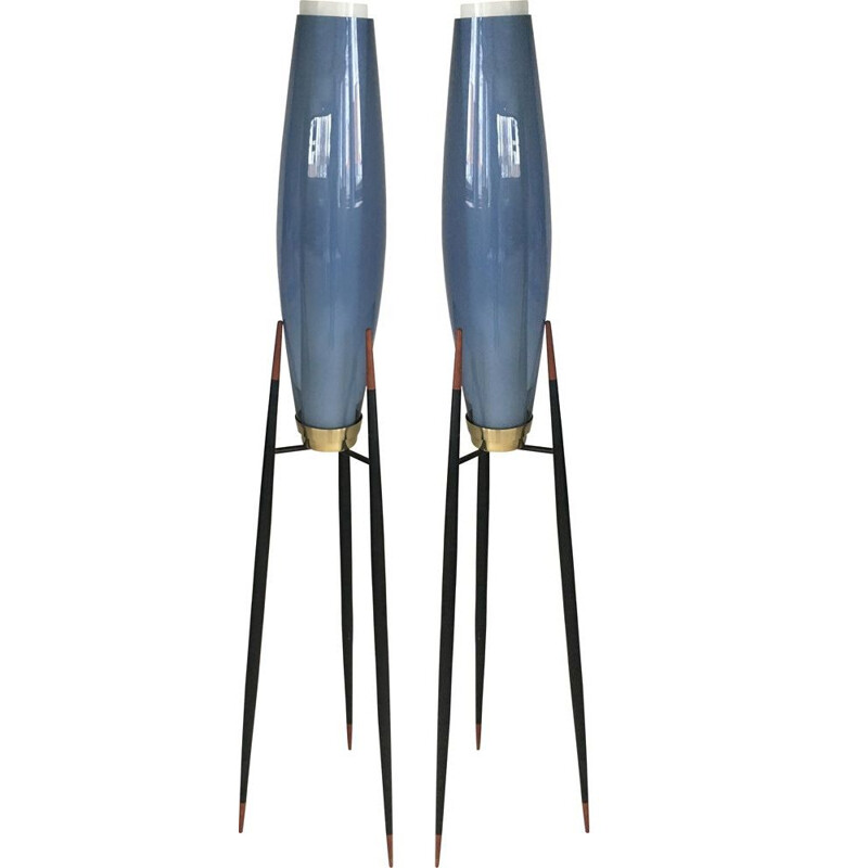 Pareja de lámparas de pie trípode danesas de época de Svend Aage Holm Sorensen