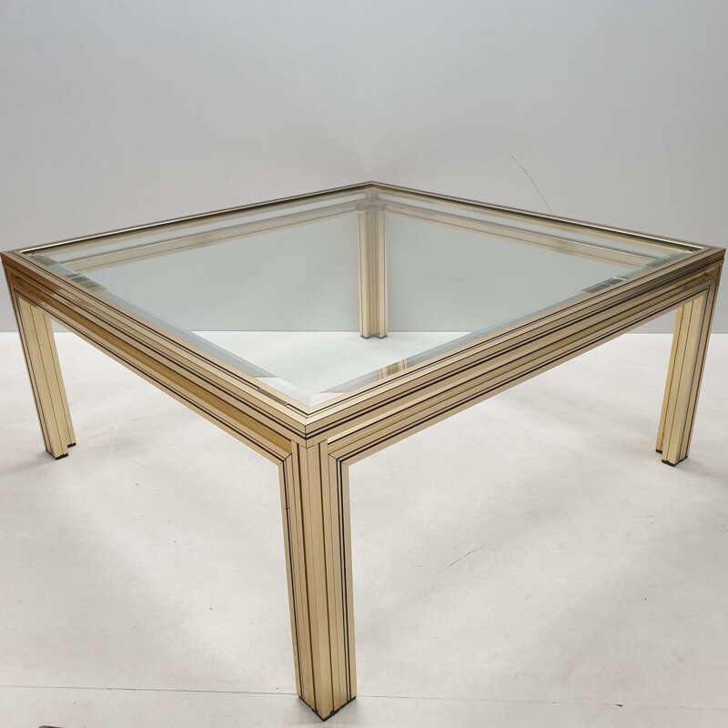 Gold-plated square coffee table by Pierre Vandel, 1970s