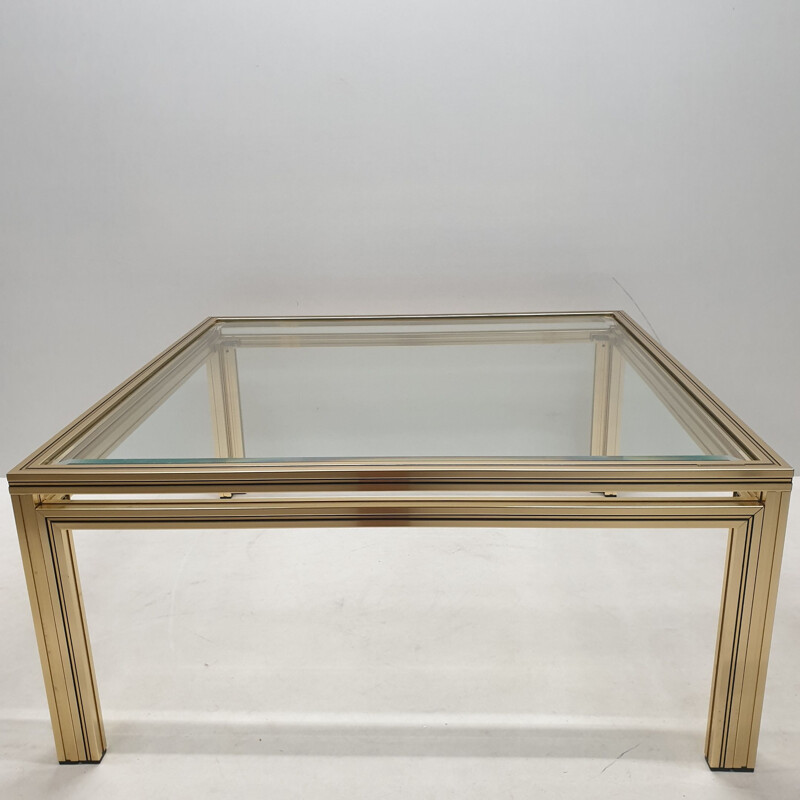 Table basse vintage carrée plaquée or par Pierre Vandel, années 1970