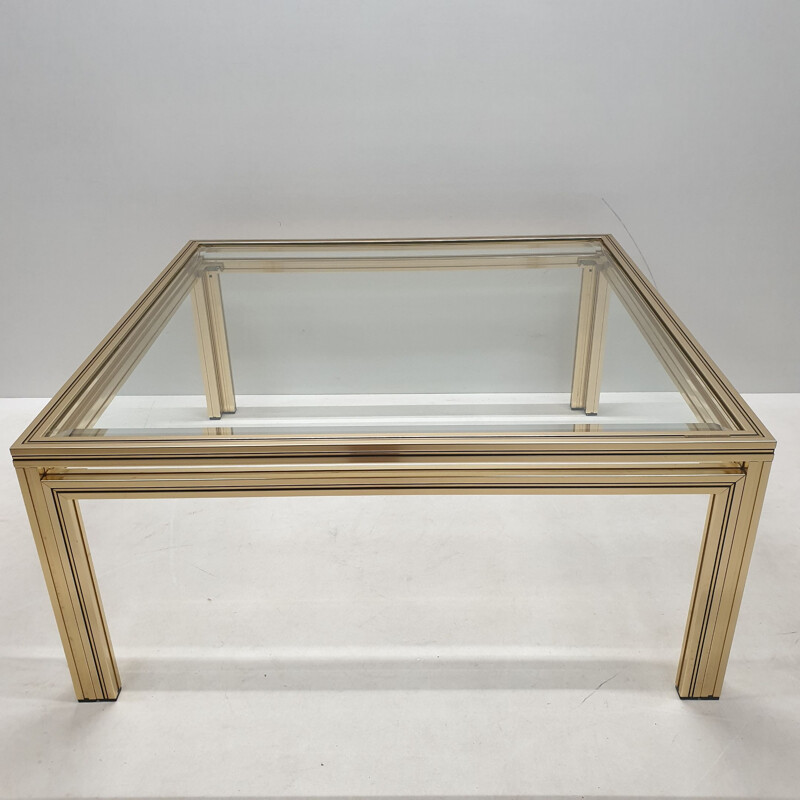Table basse vintage carrée plaquée or par Pierre Vandel, années 1970