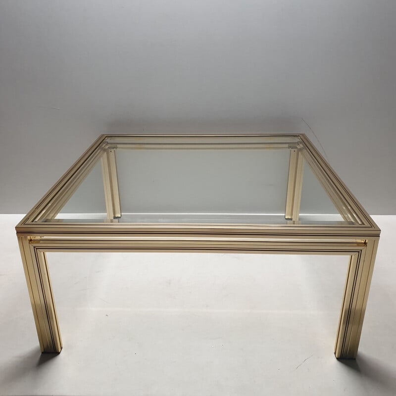 Gold-plated square coffee table by Pierre Vandel, 1970s