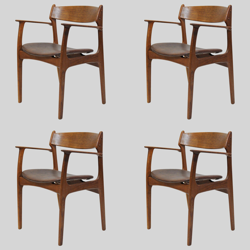 4 vintage Erik Buch teakhouten fauteuils, 1950
