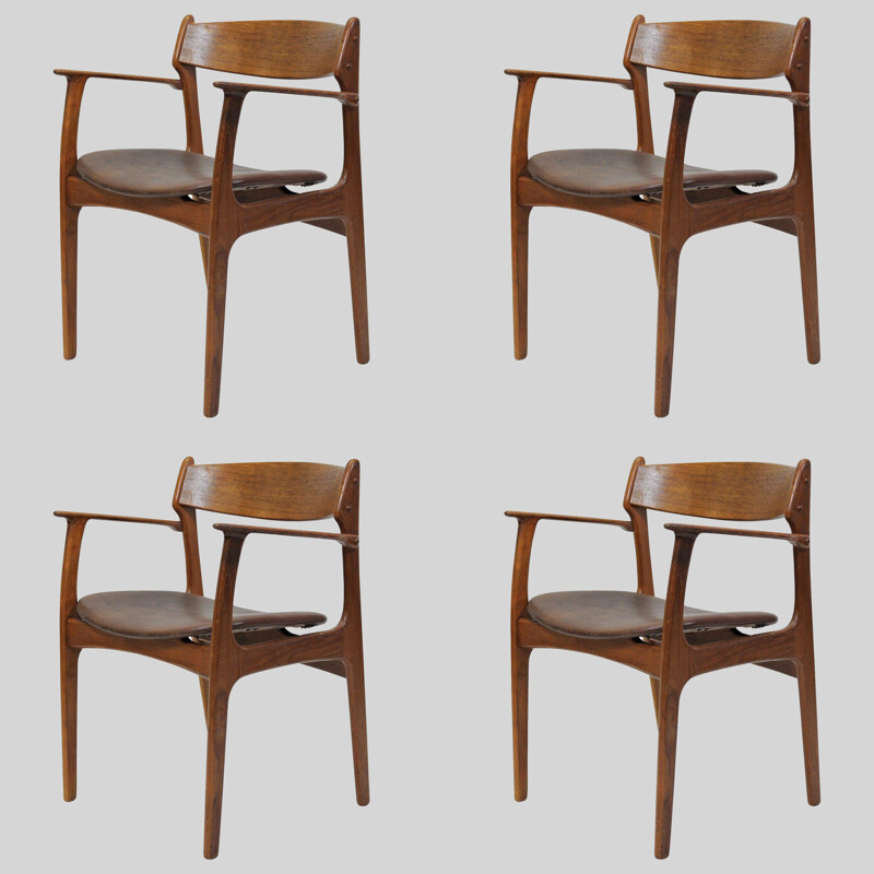 Set of Four Erik Buch Armchairs in Teak, 1950s