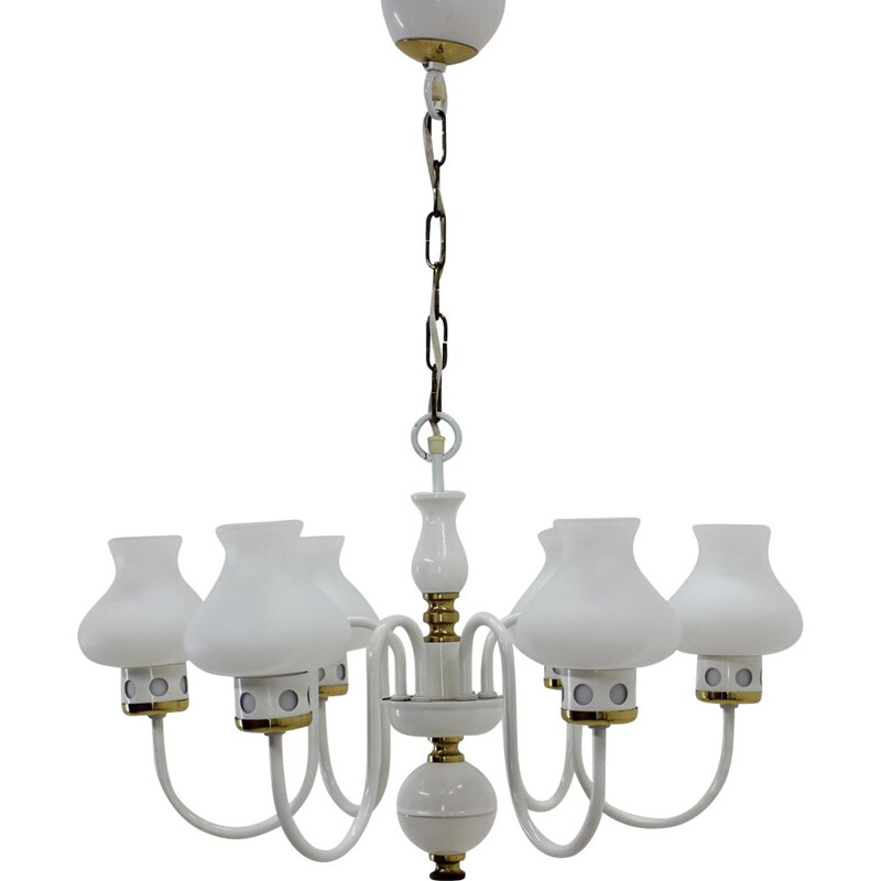 Vintage white chandelier by Lidokov, Czechoslovakia 1960