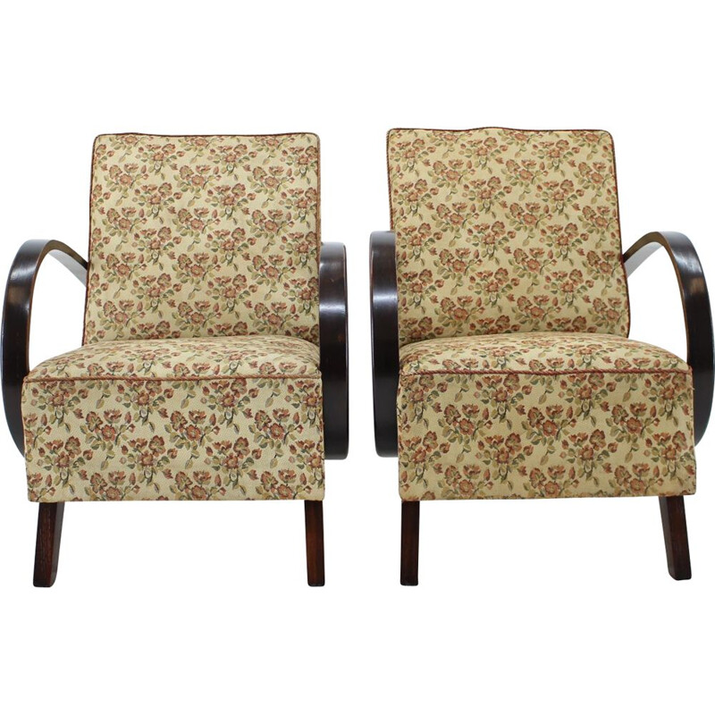 Pair of armchairs in wood and fabric by Jindřich Halabala, 1960s