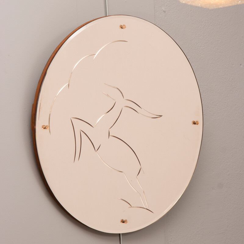 Miroir Art Déco vintage avec motif de gazelle bondissante