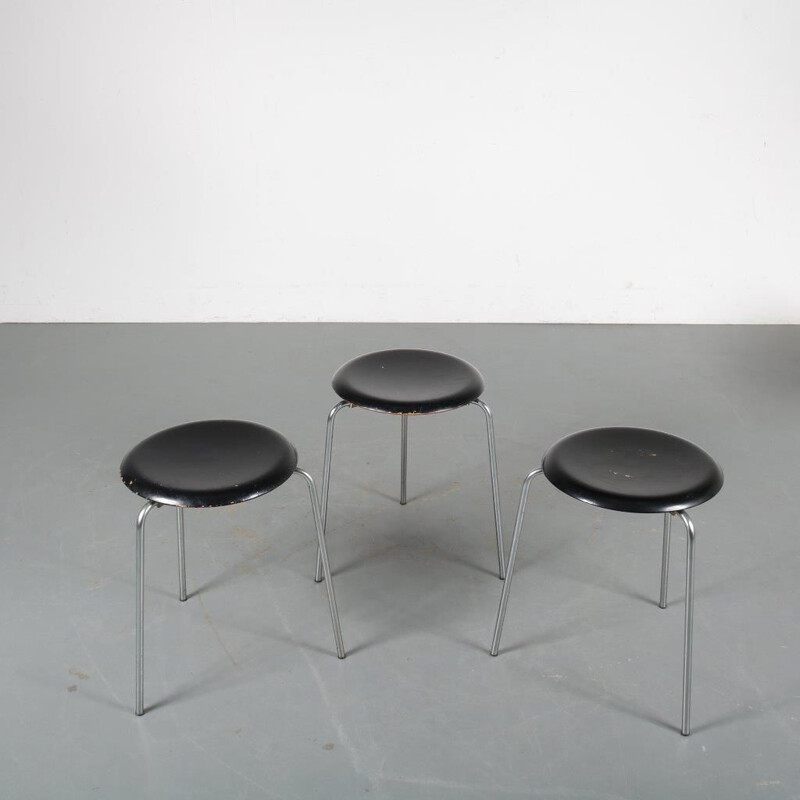 1950s “Dot” stools  designed by Arne Jacobsen, manufactured by Fritz Hansen in Denmark