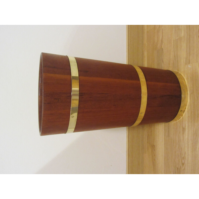 Vintage Scandinavian umbrella holder in solid teak and brass