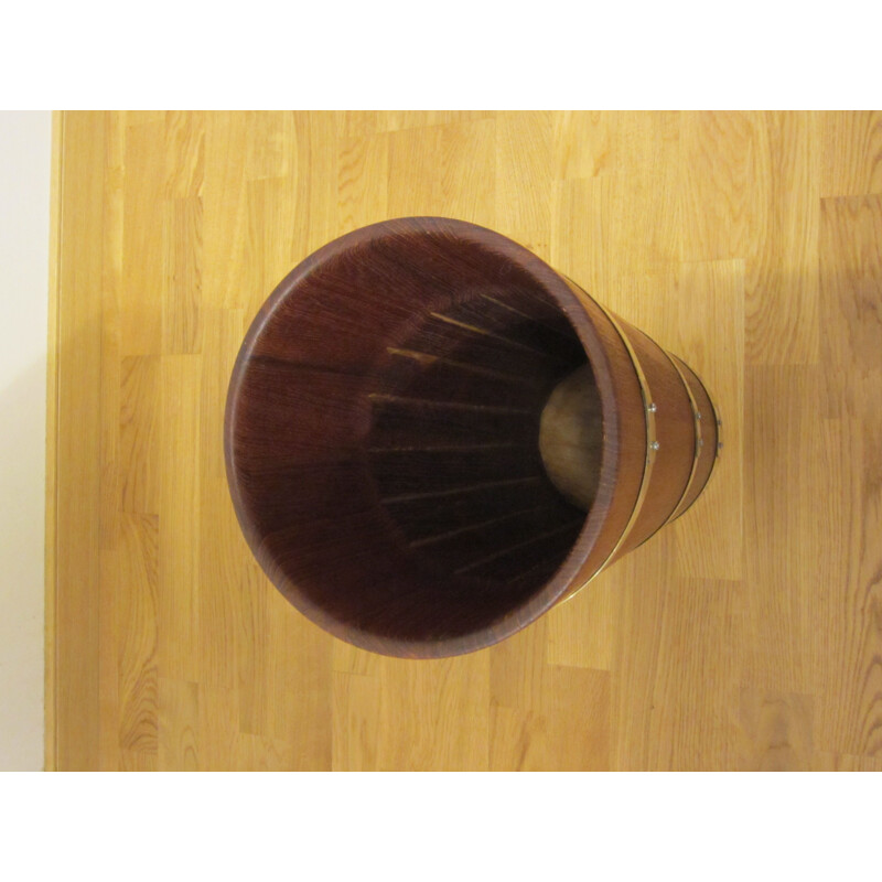 Vintage Scandinavian umbrella holder in solid teak and brass