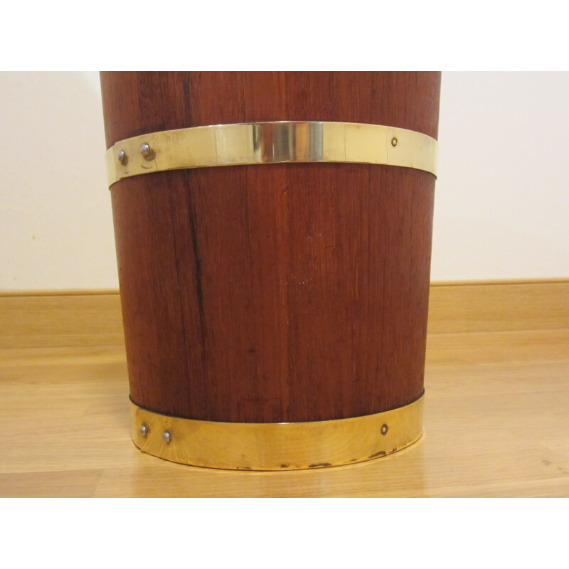 Vintage Scandinavian umbrella holder in solid teak and brass