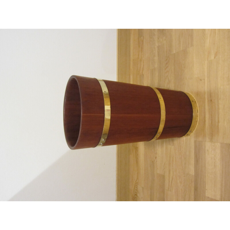 Vintage Scandinavian umbrella holder in solid teak and brass