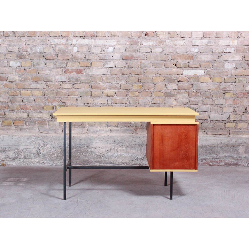 Vintage teak and black steel 3-drawer desk vintage 1960