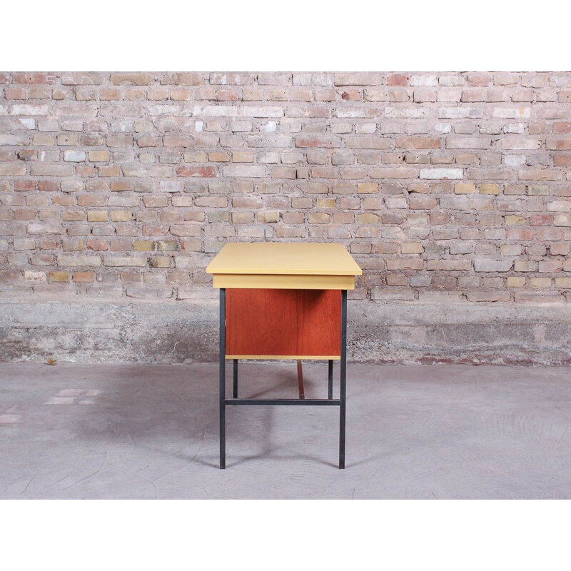 Vintage teak and black steel 3-drawer desk vintage 1960