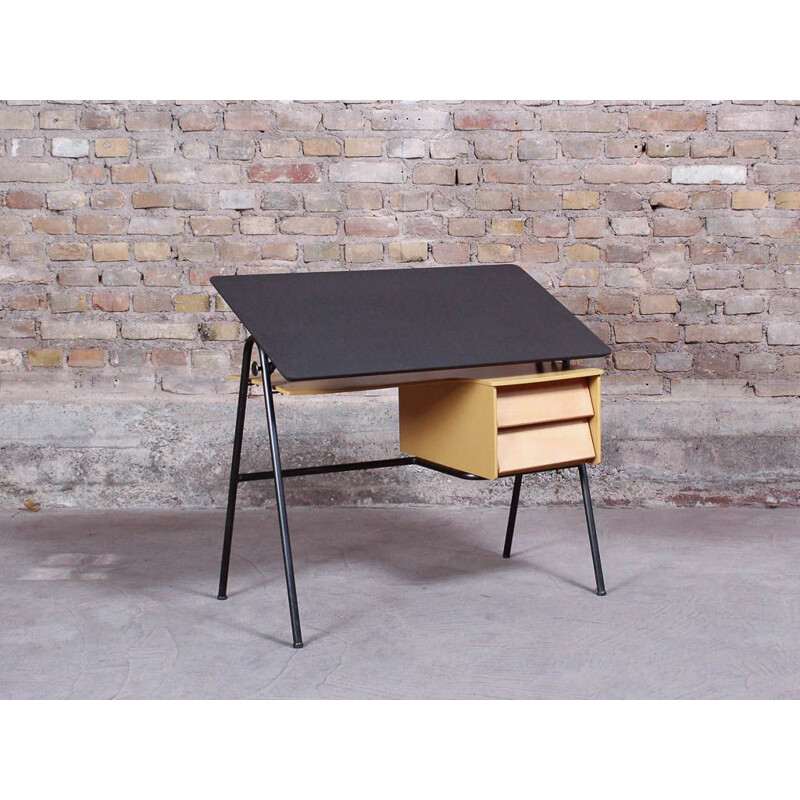 Vintage desk with two drawers and tilting top, 1960
