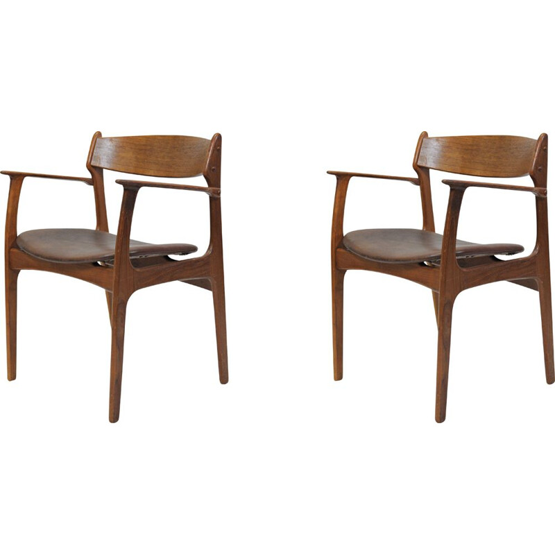 Set of Two Refinished Erik Buch Armchairs in Teak, Inc. Reupholstery 1950s 