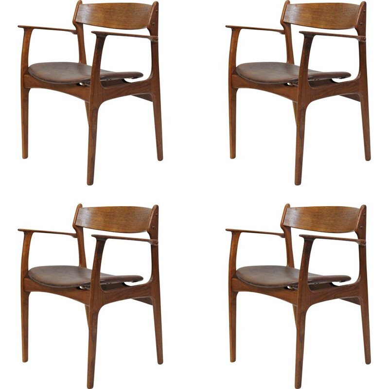 4 fauteuils vintage Erik Buch en teck, 1950
