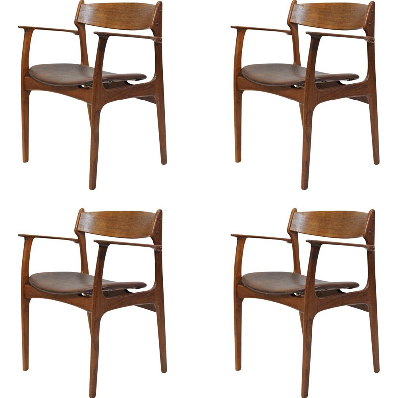 Set of Four Erik Buch Armchairs in Teak, 1950s