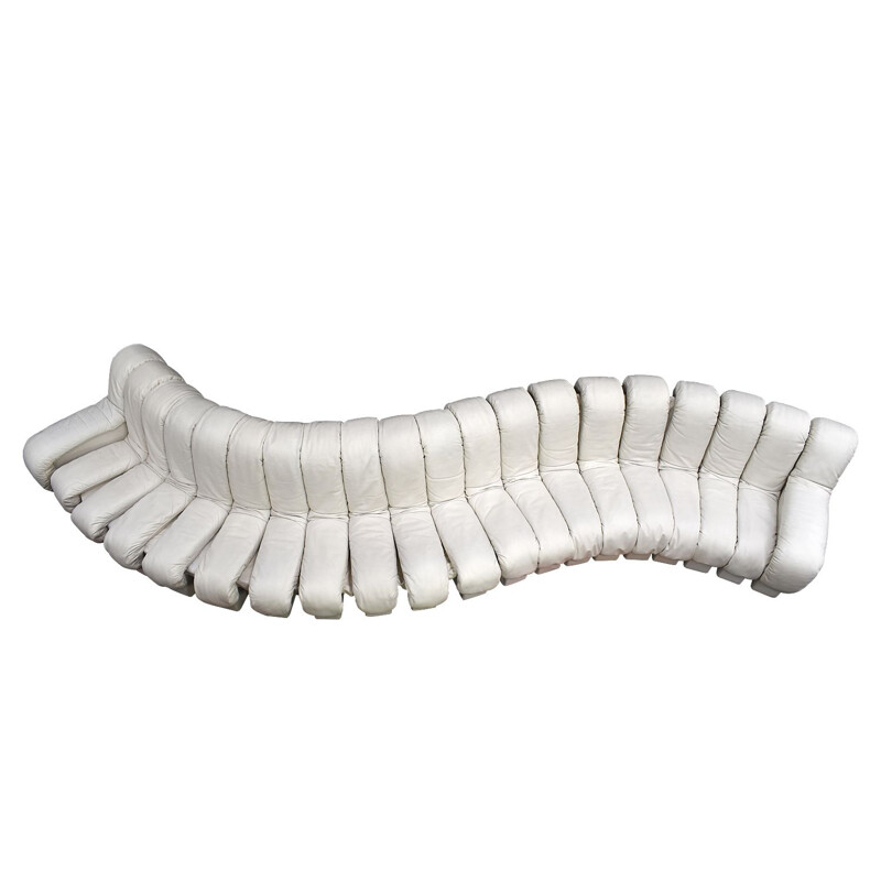 Canapé vintage DS600 "Snake" en cuir blanc crème, 20 pièces, par De Sede