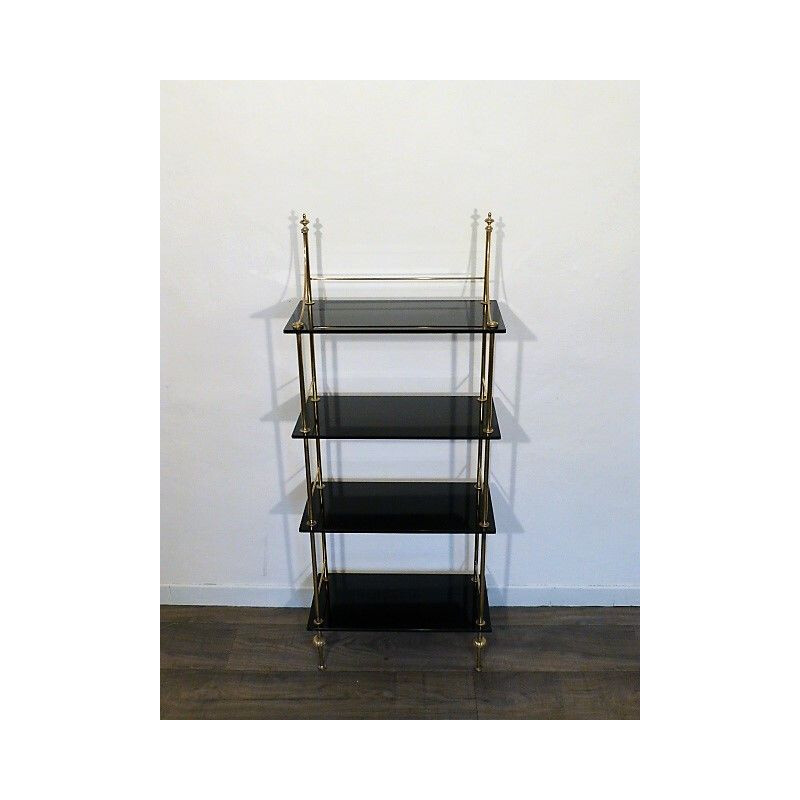 Vintage brass and black opaline shelf, 1960