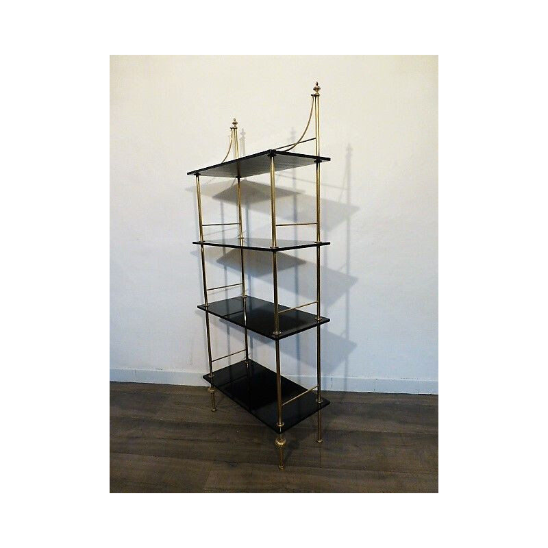 Vintage brass and black opaline shelf, 1960