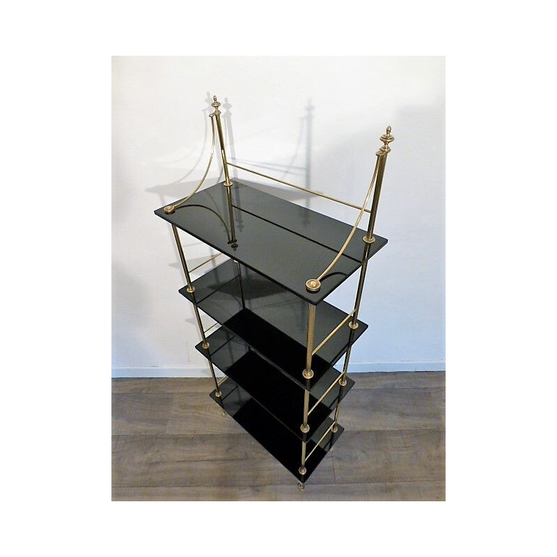 Vintage brass and black opaline shelf, 1960