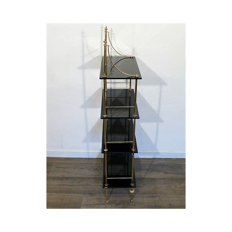 Vintage brass and black opaline shelf, 1960