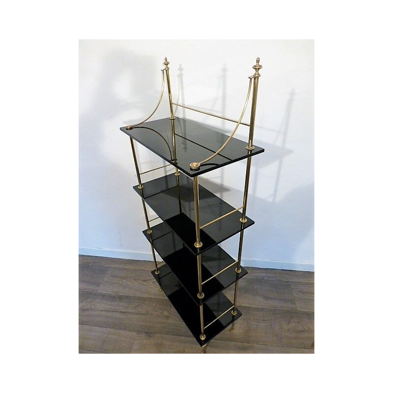 Vintage brass and black opaline shelf, 1960