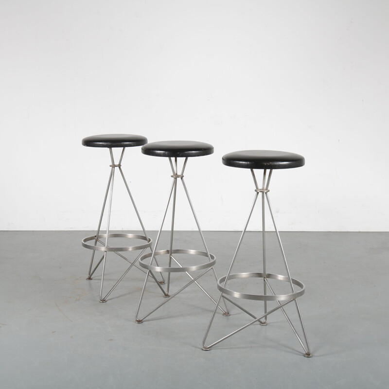 Set of 3 Vintage Metal bar stools 1960s 