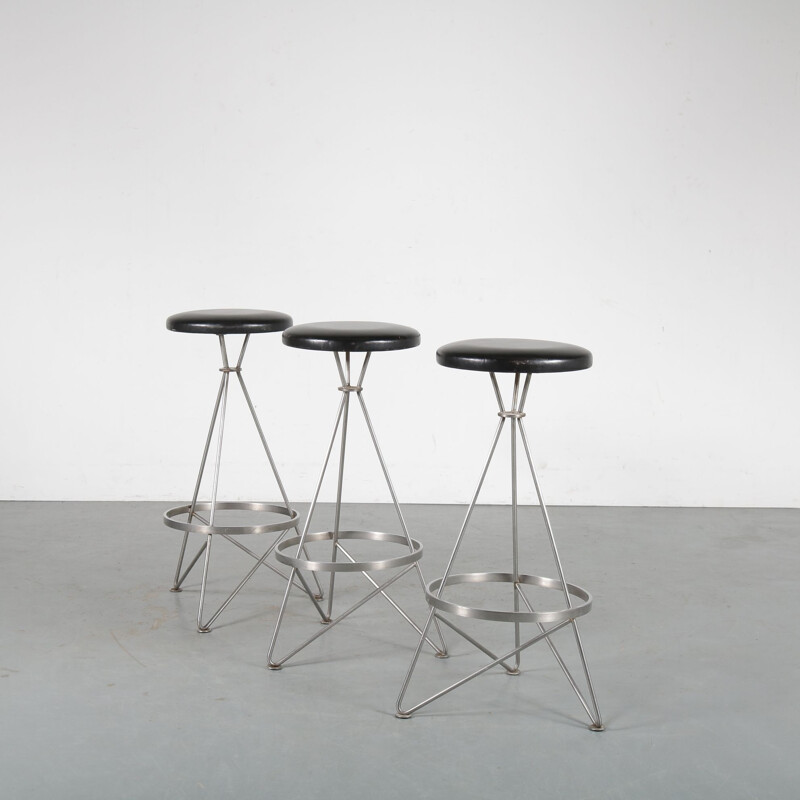 Set of 3 Vintage Metal bar stools 1960s 