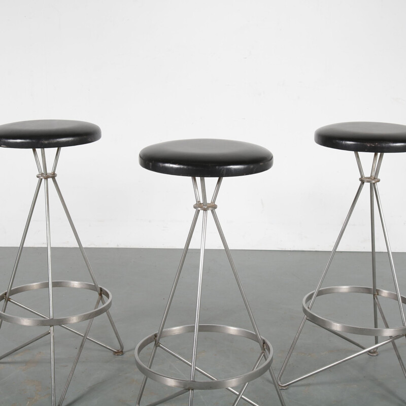 Ensemble de 3 tabourets de bar Vintage en Metal 1960 