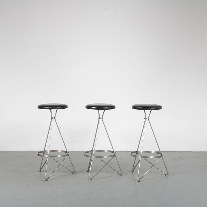 Set of 3 Vintage Metal bar stools 1960s 