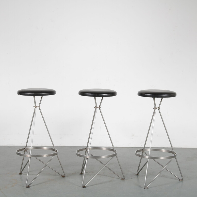 Set of 3 Vintage Metal bar stools 1960s 