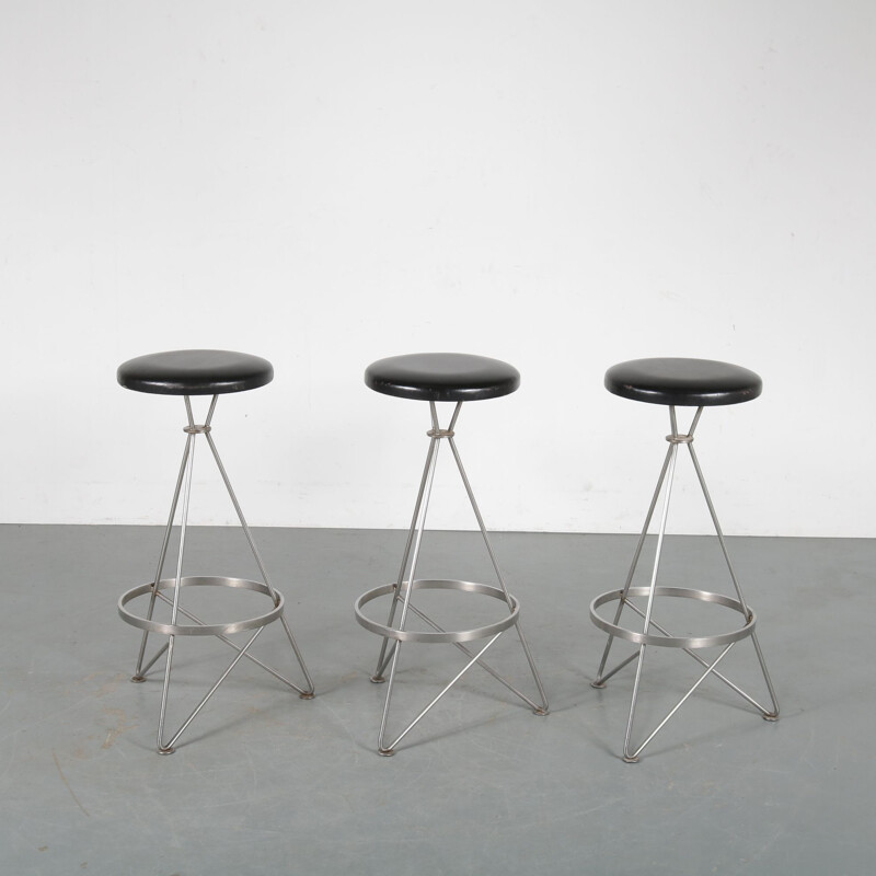 Set of 3 Vintage Metal bar stools 1960s 