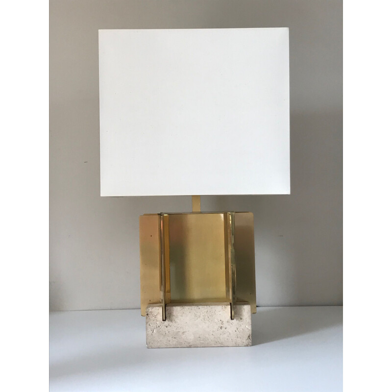 Vintage brass and travertine lamp by Gaetano Sciolari 