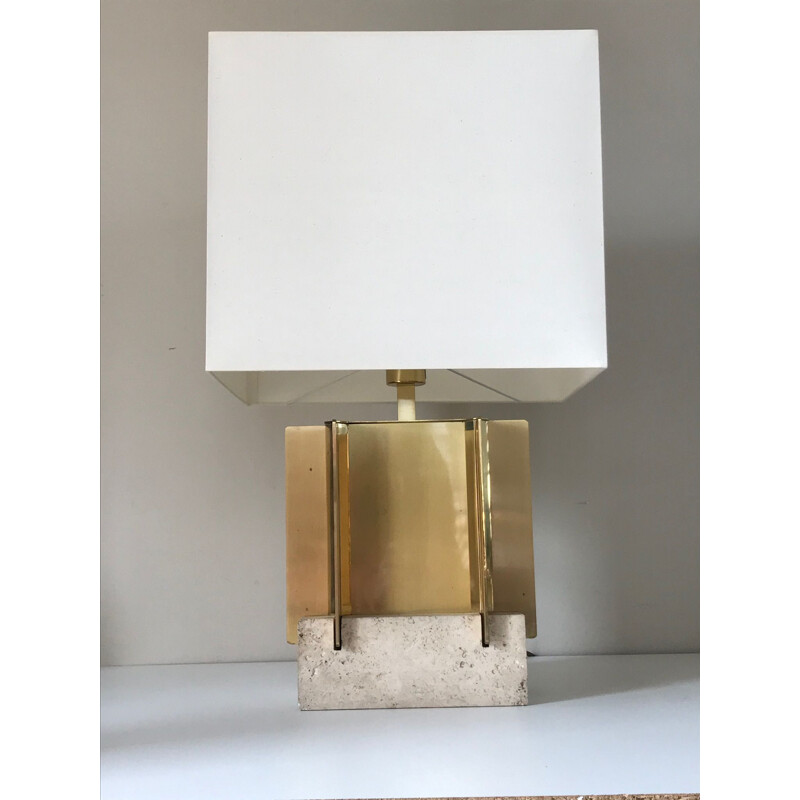 Vintage brass and travertine lamp by Gaetano Sciolari 