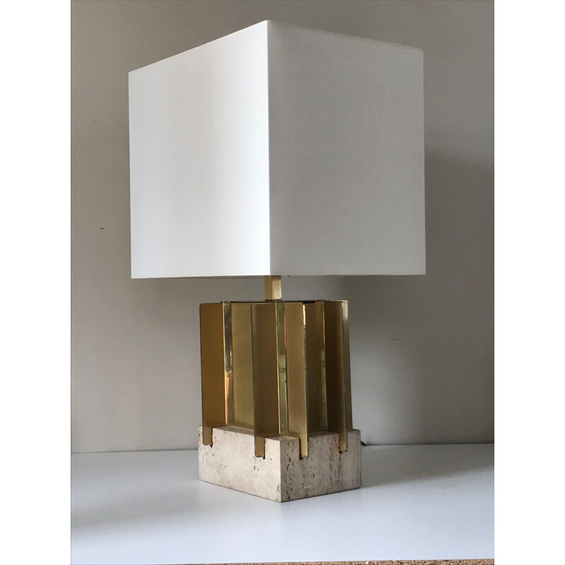 Vintage brass and travertine lamp by Gaetano Sciolari 