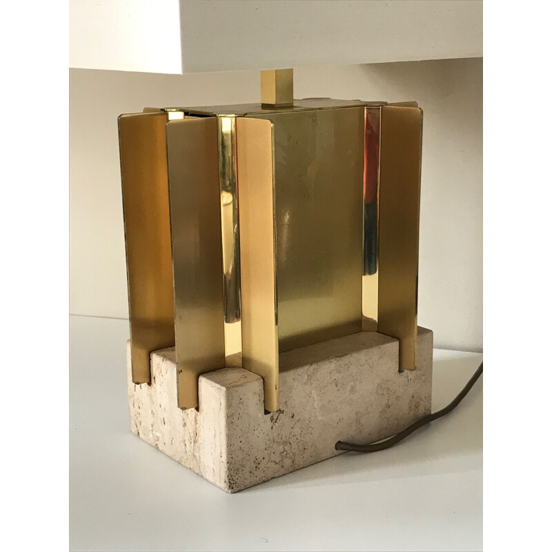 Vintage brass and travertine lamp by Gaetano Sciolari 